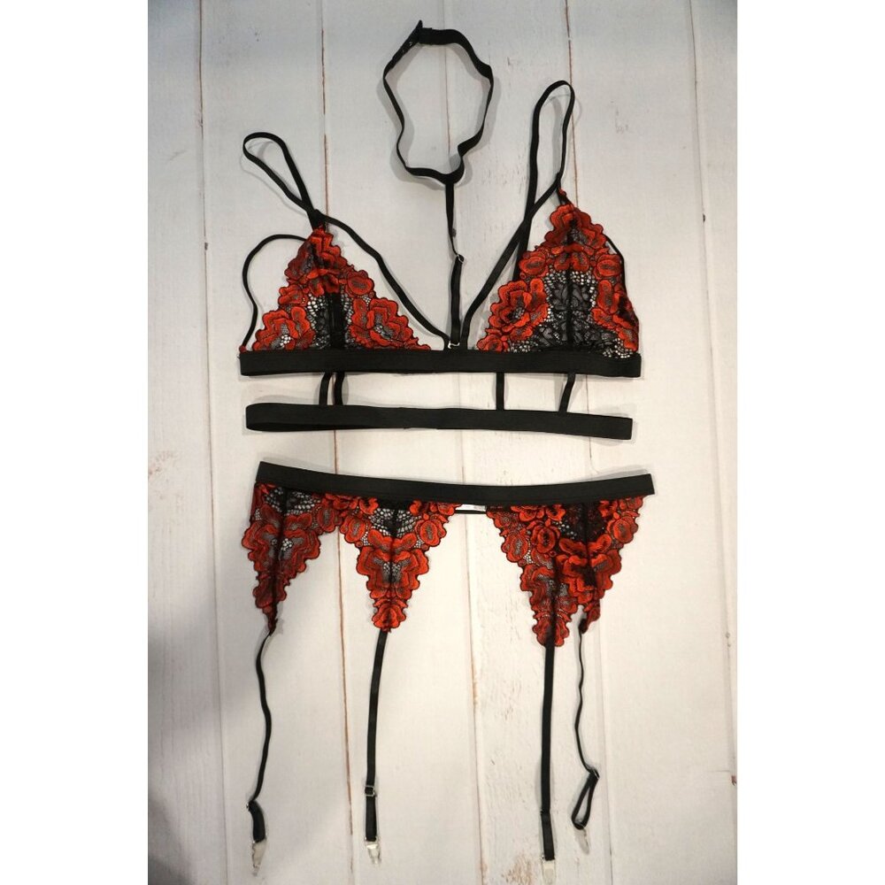 Avidlove Lace Garter Lingerie Set Removable Choker Strappy Bra - Size XL NWOT - Picture 2 of 6